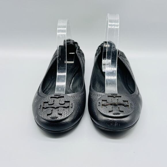 Tory Burch Shoes Women 10 Black Leather Minnie Travel Ballet Flats Slip On Logo - Picture 3 of 12